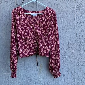 Long Sleeve Burgundy Floral Crop Looks New